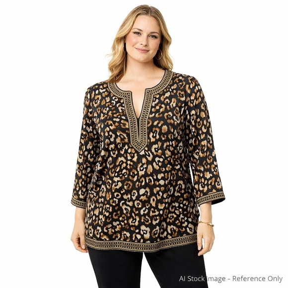 Michael Kors Tops - Michael Kors Leopard Print Tunic Blouse Medium Embellished Neckline